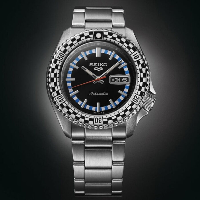 Seiko 5 Sports Checker Flag Special Edition Black Dial Silver Steel Strap Watch For Men - SRPK67K1 - Image 2